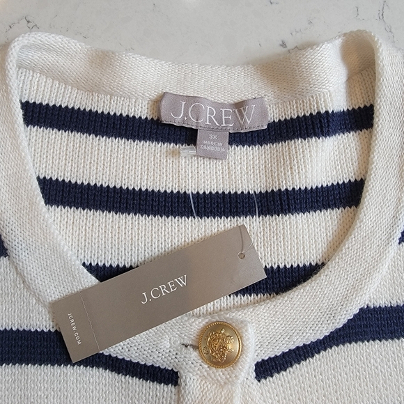 J.Crew Emilie Lady Jacket Cardigan Navy Stripe coastal Cotton 3X Nautical Chic - Picture 4 of 15